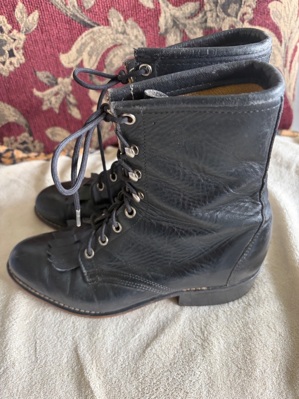 Laredo | Leather Heeled Lace Up Boots, vintage, 7.5